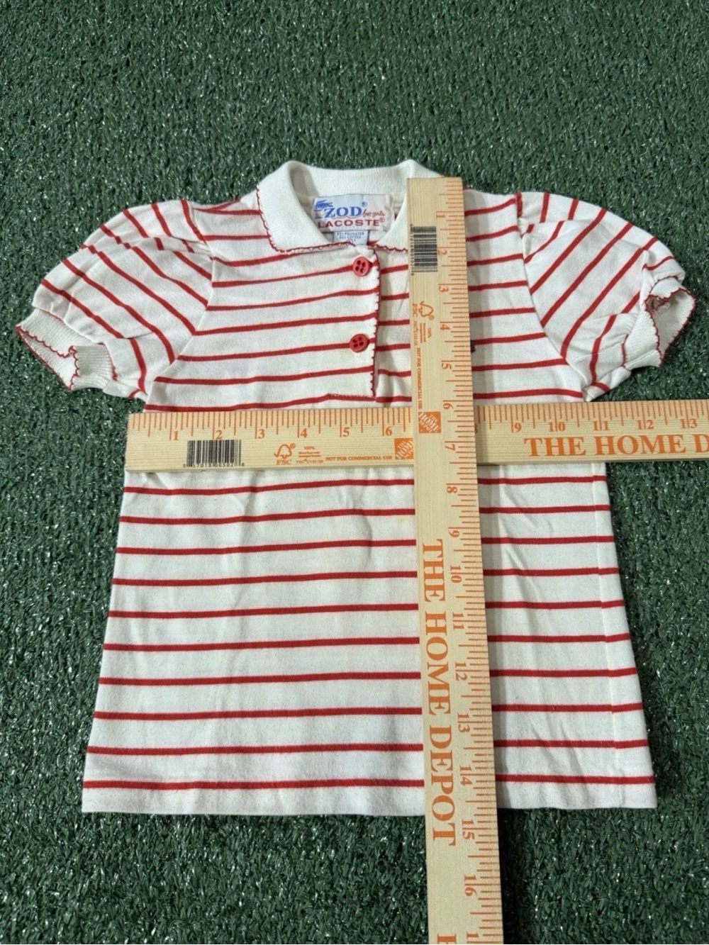 VTG Izod Lacoste Striped Polo Shirt Collar Girl Size 5 Pink Alligator Button Up - Picture 6 of 7